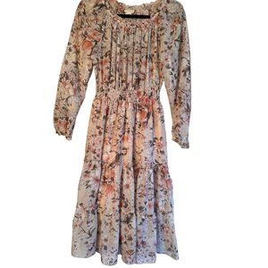 EN FOCUS Dress Floral Womens 8 Sheer Elastic Waist Tiered Pleated Gypsy Boho